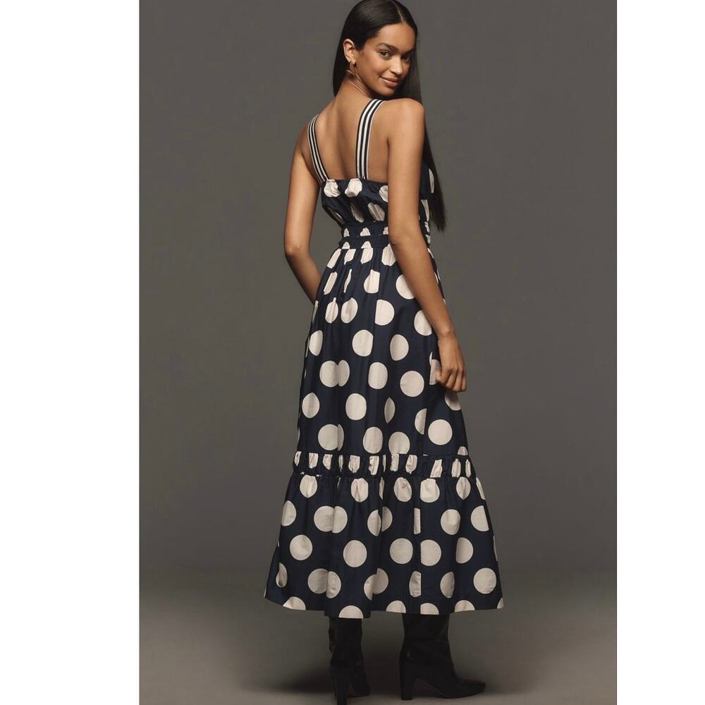 Anthropologie Somerset Poplin Halter Maxi Dress NWT XL Navy White Polka Dot - Picture 3 of 12